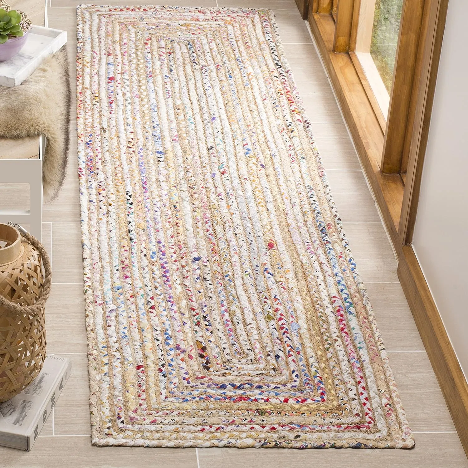 SAFAVIEH Cape Cod Collection Runner Rug - 2'3" x 6', Beige & Multi, Handmade Boho Braided Jute & Cotton, Ideal for High Traffic Areas in Living Room, Bedroom (CAP202B)