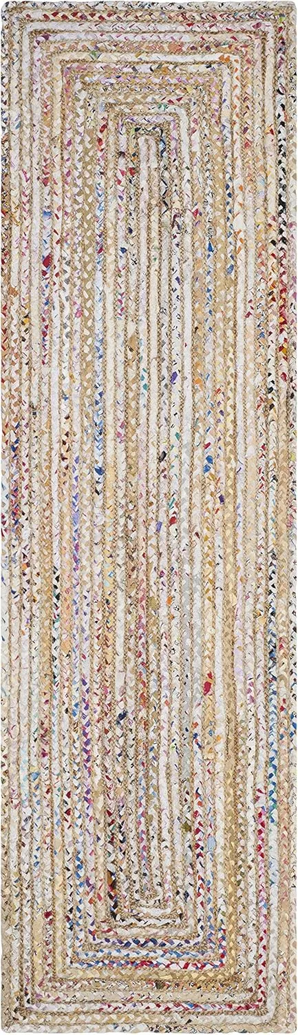 SAFAVIEH Cape Cod Collection Runner Rug - 2'3" x 6', Beige & Multi, Handmade Boho Braided Jute & Cotton, Ideal for High Traffic Areas in Living Room, Bedroom (CAP202B)