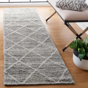 SAFAVIEH Kenya Collection Runner Rug - 2'3" x 9', Grey & Ivory, Handmade Moroccan Boho Trellis Wool, Ideal for High Traffic Areas in Living Room, Bedroom (KNY778F)