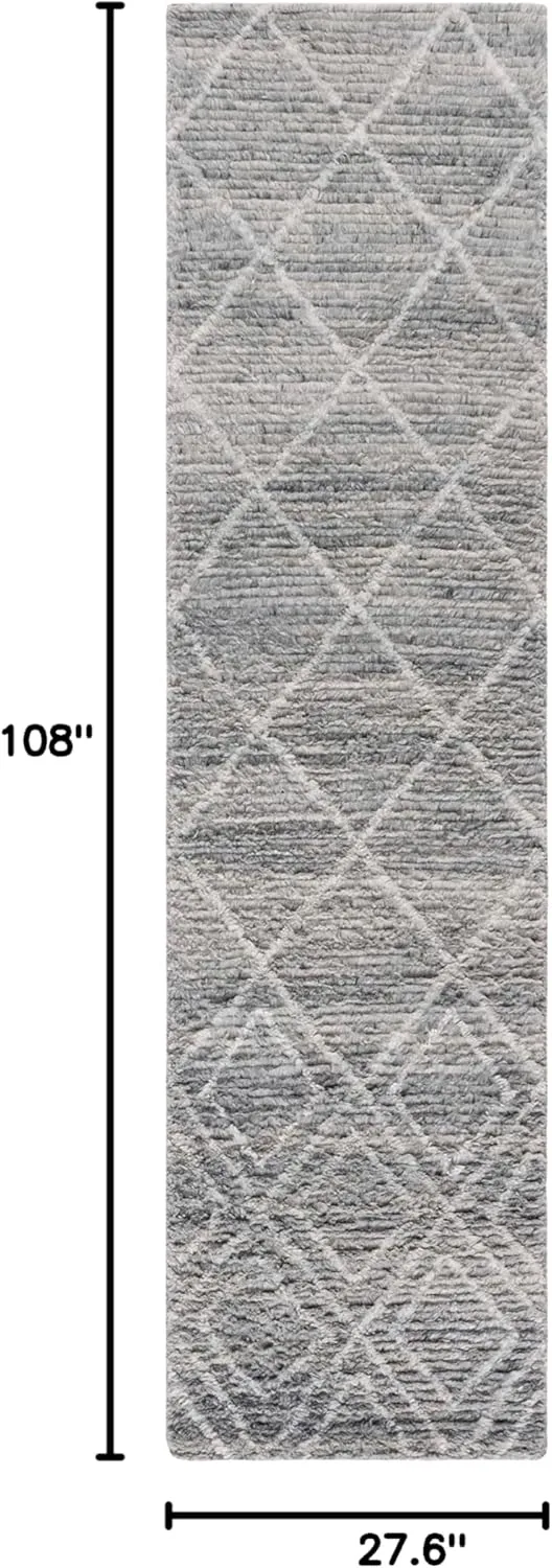 SAFAVIEH Kenya Collection Runner Rug - 2'3" x 9', Grey & Ivory, Handmade Moroccan Boho Trellis Wool, Ideal for High Traffic Areas in Living Room, Bedroom (KNY778F)