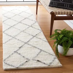 SAFAVIEH Kenya Collection Runner Rug - 2'3" x 9', Ivory & Grey, Handmade Moroccan Boho Trellis Wool Blend, 1.2-inch Thick Ideal for High Traffic Areas in Living Room, Bedroom (KNY775A)
