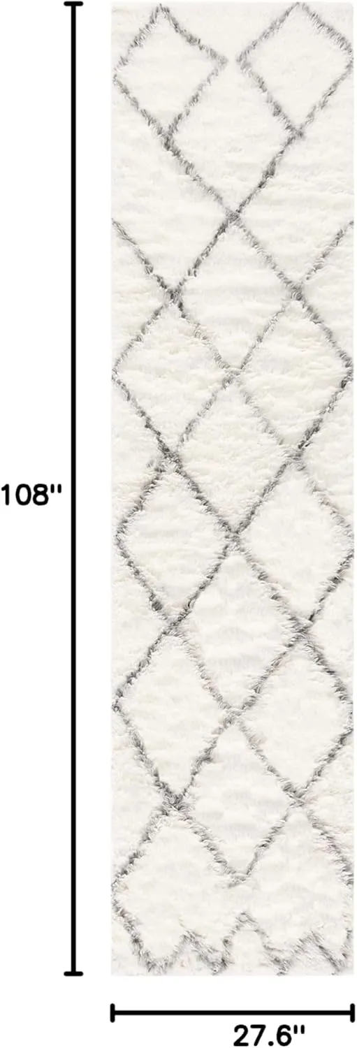 SAFAVIEH Kenya Collection Runner Rug - 2'3" x 9', Ivory & Grey, Handmade Moroccan Boho Trellis Wool Blend, 1.2-inch Thick Ideal for High Traffic Areas in Living Room, Bedroom (KNY775A)
