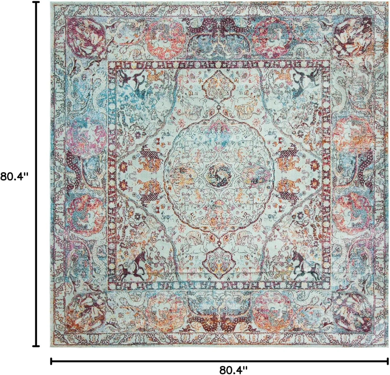 SAFAVIEH Luxor Collection Area Rug - 6'7" Square, Turquoise & Aqua, Handmade Boho Chic Oriental, Ideal for High Traffic Areas in Living Room, Bedroom (LUX330K)