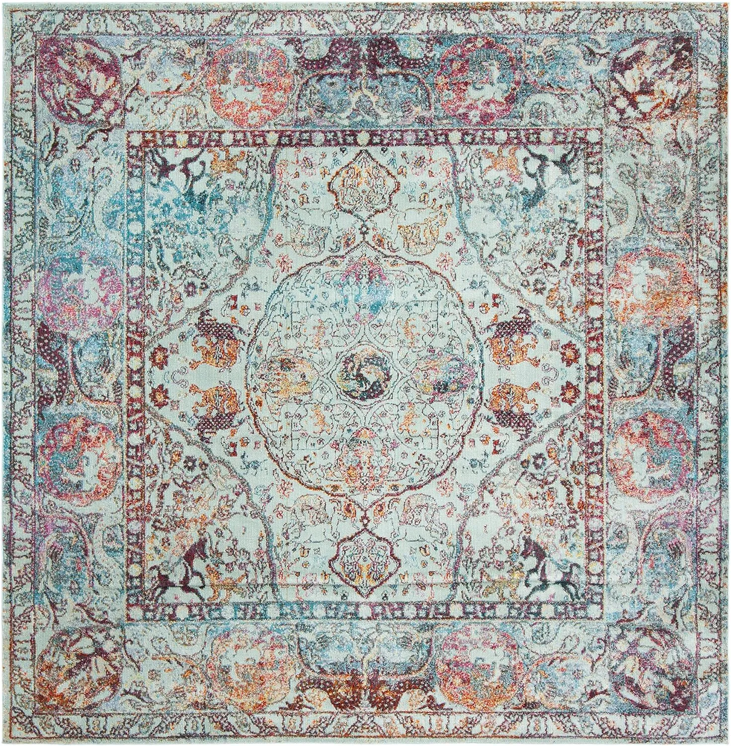 SAFAVIEH Luxor Collection Area Rug - 6'7" Square, Turquoise & Aqua, Handmade Boho Chic Oriental, Ideal for High Traffic Areas in Living Room, Bedroom (LUX330K)
