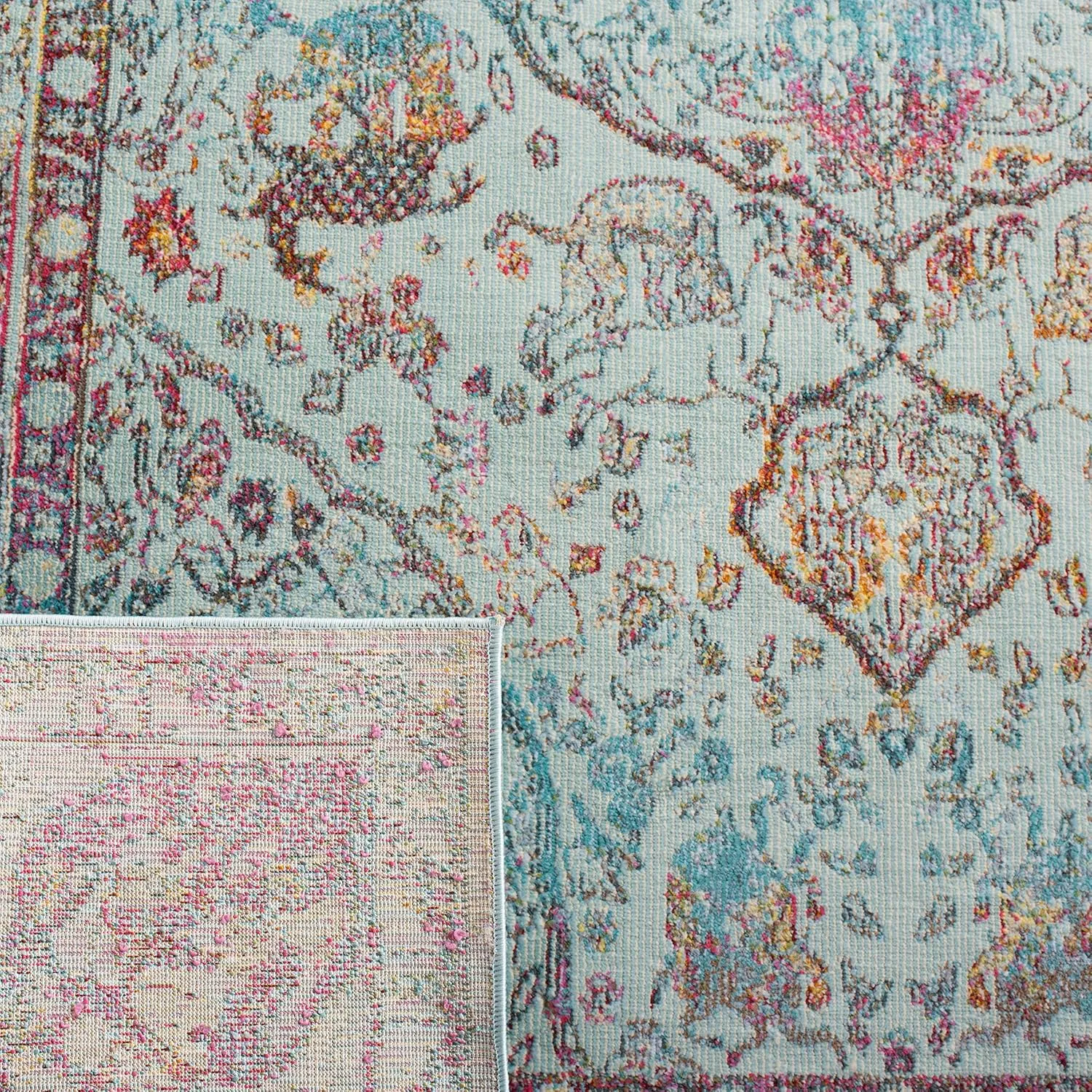 SAFAVIEH Luxor Collection Area Rug - 6'7" Square, Turquoise & Aqua, Handmade Boho Chic Oriental, Ideal for High Traffic Areas in Living Room, Bedroom (LUX330K)