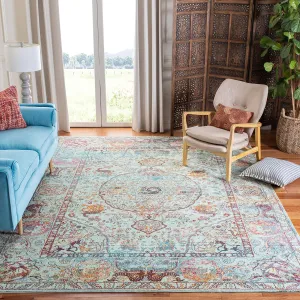 SAFAVIEH Luxor Collection Area Rug - 6'7" Square, Turquoise & Aqua, Handmade Boho Chic Oriental, Ideal for High Traffic Areas in Living Room, Bedroom (LUX330K)