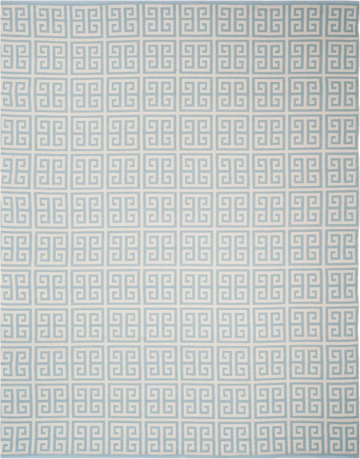 SAFAVIEH Montauk Collection Area Rug - 8' x 10', Light Blue & Ivory, Handmade Greek Key Cotton, Ideal for High Traffic Areas in Living Room, Bedroom (MTK724K)