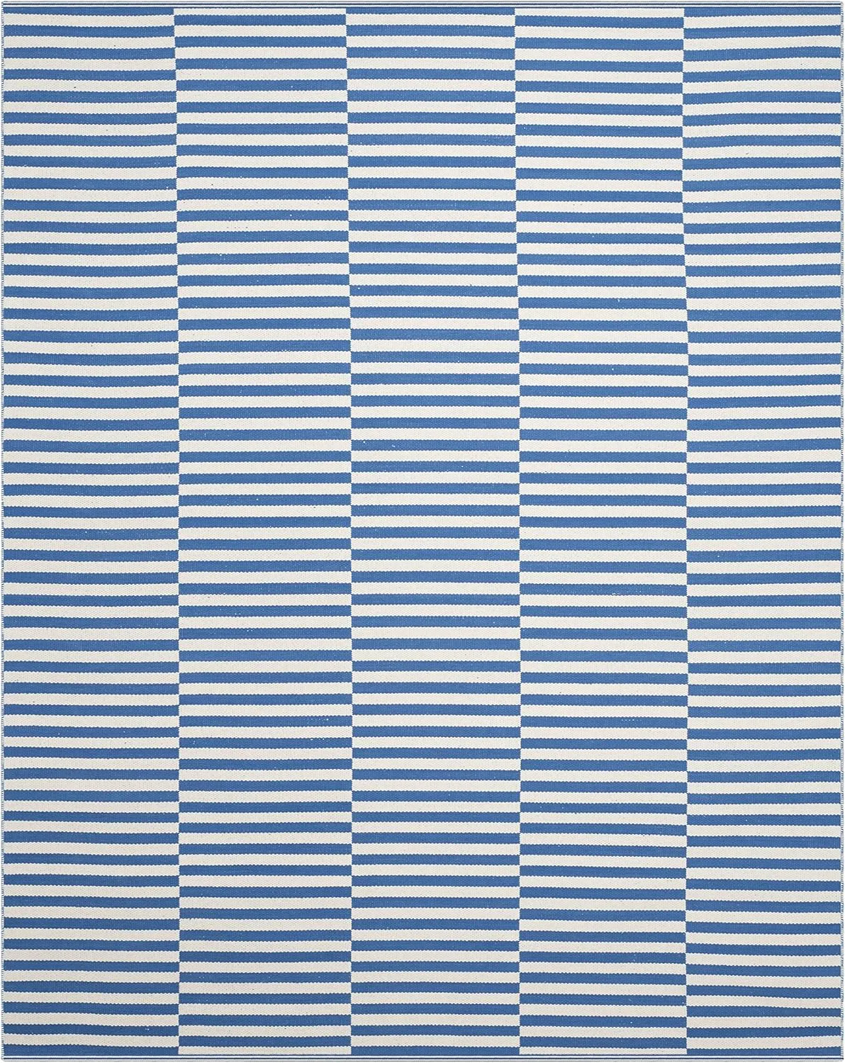 SAFAVIEH Montauk Collection Area Rug - 9' x 12', Ivory & Blue, Handmade Stripe Cotton, Ideal for High Traffic Areas in Living Room, Bedroom (MTK715C)