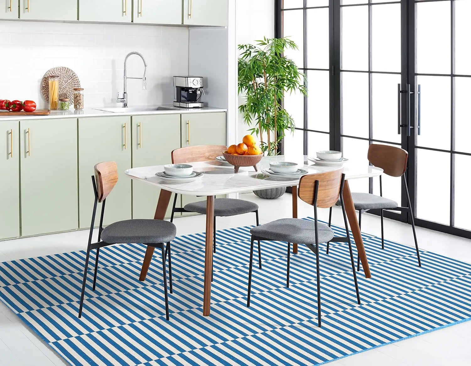 SAFAVIEH Montauk Collection Area Rug - 9' x 12', Ivory & Blue, Handmade Stripe Cotton, Ideal for High Traffic Areas in Living Room, Bedroom (MTK715C)