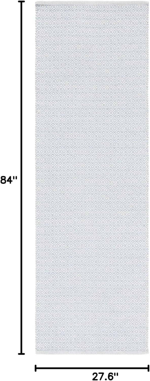 SAFAVIEH Montauk Collection Runner Rug - 2'3" x 7', Ivory & Light Blue, Handmade Cotton, Ideal for High Traffic Areas in Living Room, Bedroom (MTK717B)
