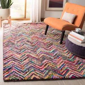 SAFAVIEH Nantucket Collection 8' Square Multi NAN311A Handmade Boho Chevron Cotton Area Rug