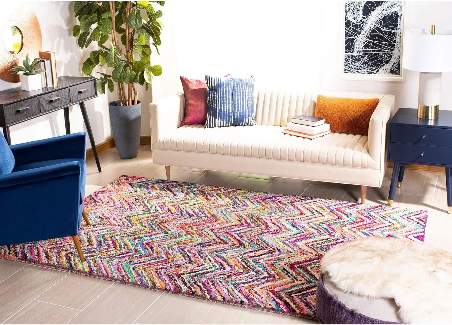 SAFAVIEH Nantucket Collection 8' Square Multi NAN311A Handmade Boho Chevron Cotton Area Rug