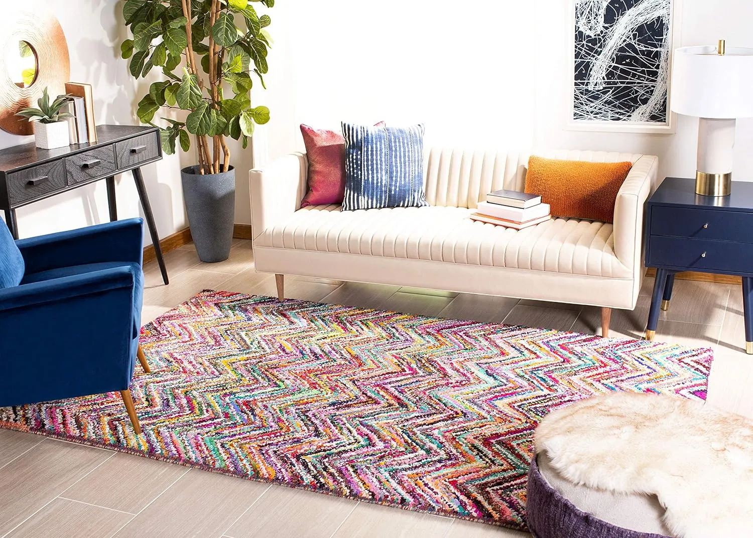 SAFAVIEH Nantucket Collection Accent Rug - 2'3" x 4', Multi, Handmade Boho Chevron Cotton, Ideal for High Traffic Areas in Entryway, Living Room, Bedroom (NAN311A)