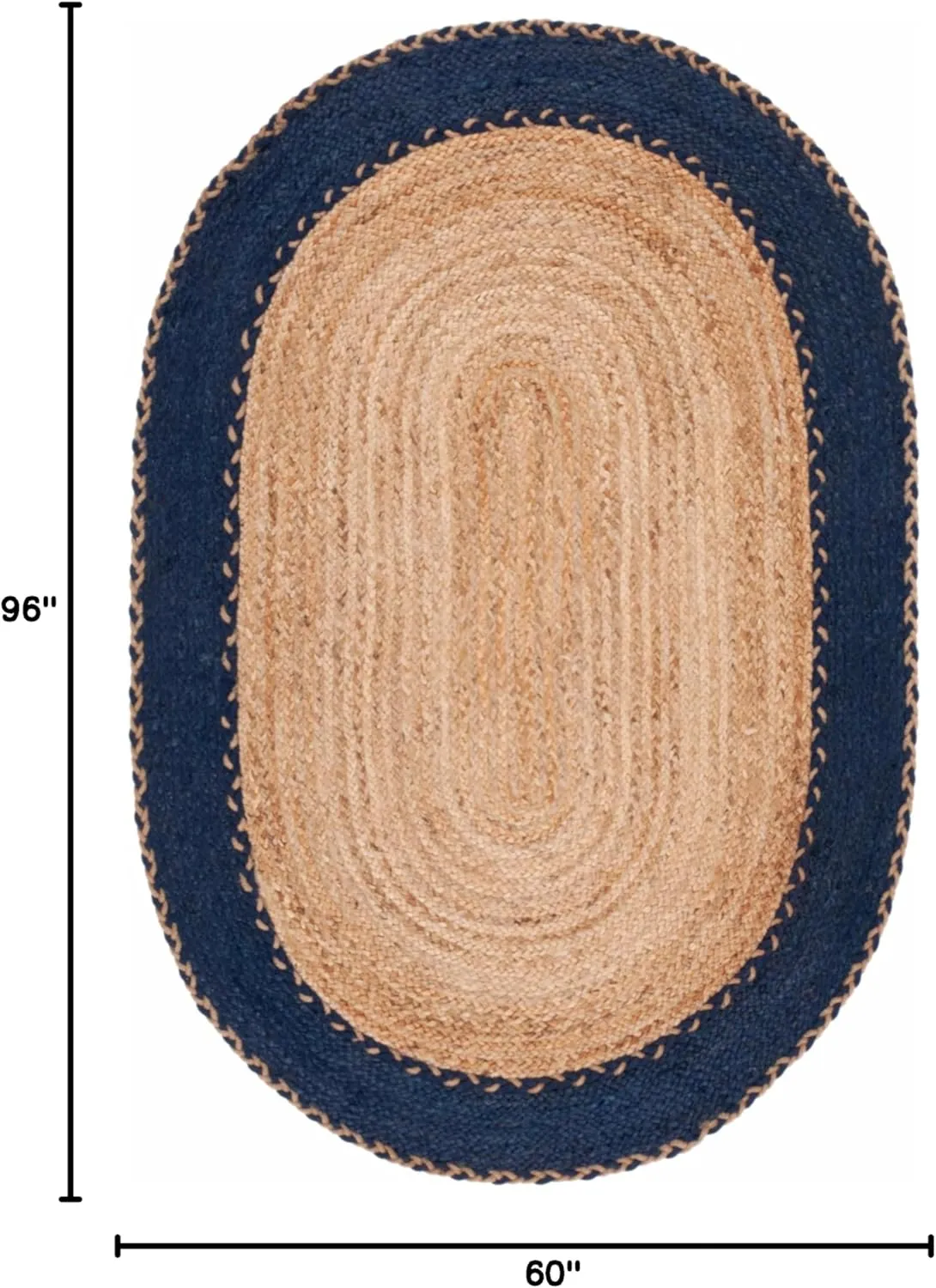 SAFAVIEH Natural Fiber Collection Area Rug - 5' x 8' Oval, Natural & Navy, Handmade Jute, Ideal for High Traffic Areas in Living Room, Bedroom (NFB261N)