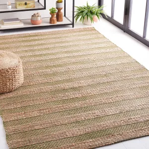 SAFAVIEH Natural Fiber Collection Area Rug - 8' x 10', Green & Natural, Handmade Boho Farmhouse Rustic Jute & Cotton Jute, Ideal for High Traffic Areas in Living Room, Bedroom (NFB654Y)