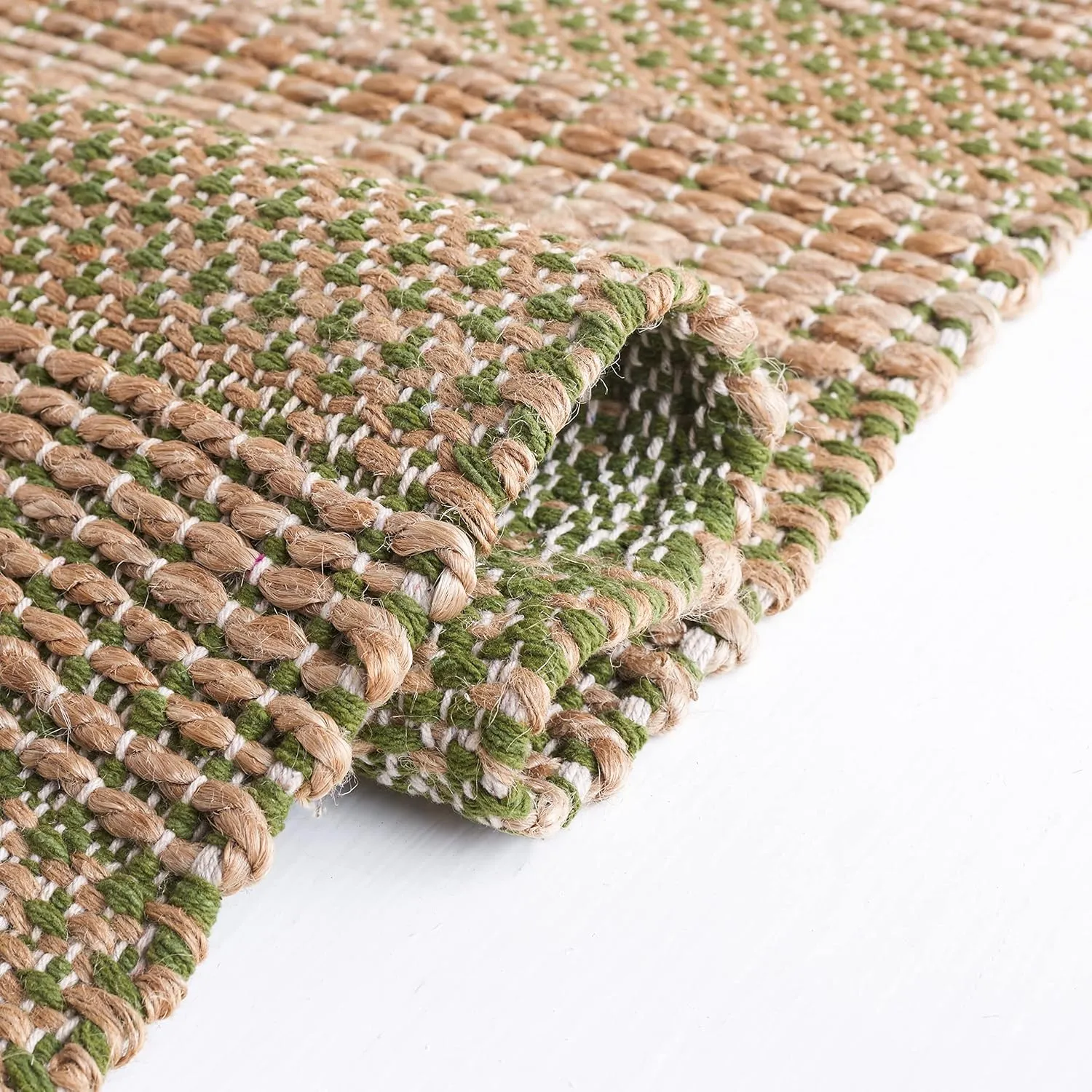 SAFAVIEH Natural Fiber Collection Area Rug - 8' x 10', Green & Natural, Handmade Boho Farmhouse Rustic Jute & Cotton Jute, Ideal for High Traffic Areas in Living Room, Bedroom (NFB654Y)
