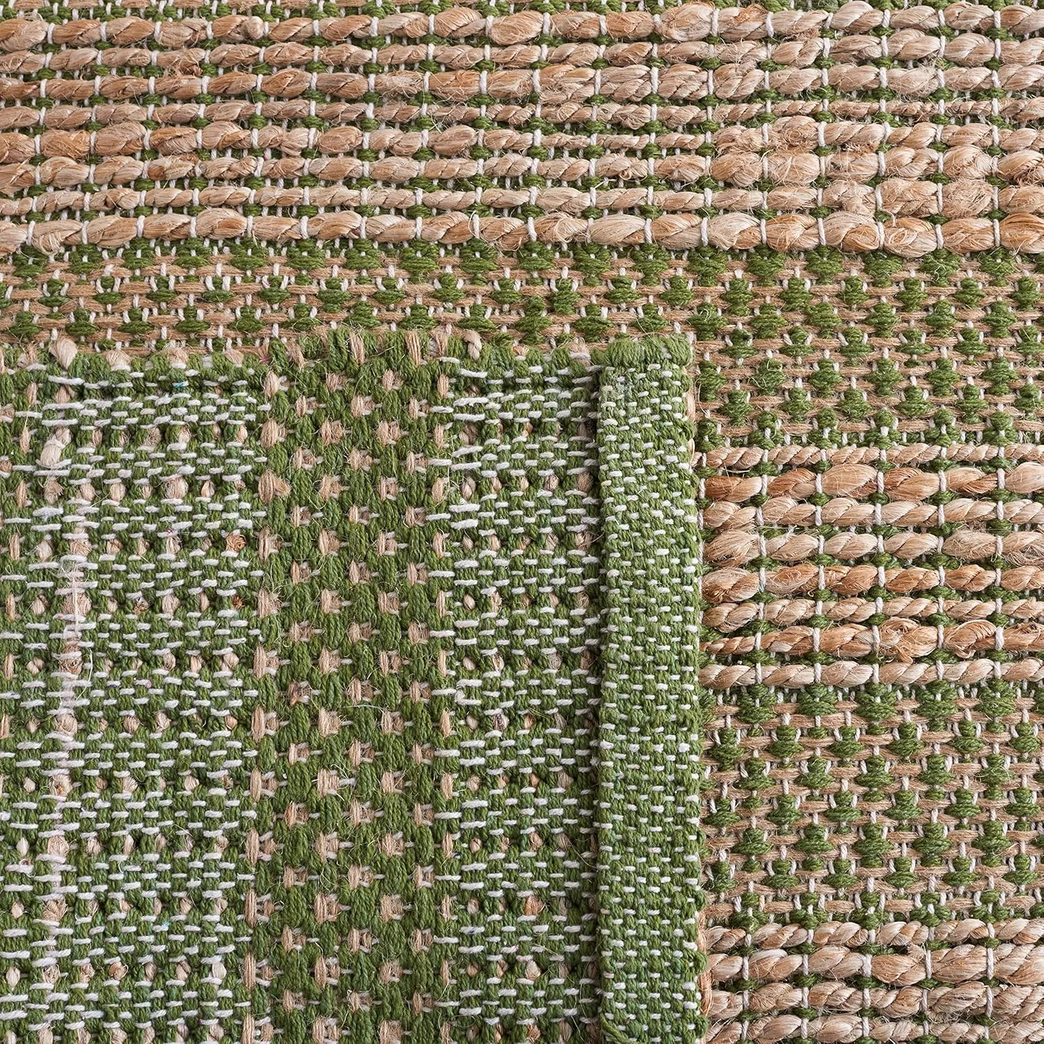 SAFAVIEH Natural Fiber Collection Area Rug - 8' x 10', Green & Natural, Handmade Boho Farmhouse Rustic Jute & Cotton Jute, Ideal for High Traffic Areas in Living Room, Bedroom (NFB654Y)