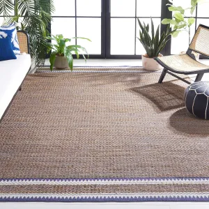 SAFAVIEH Natural Fiber Collection Area Rug - 9' x 12', Natural & Navy, Handmade Farmhouse Boho Coastal Rustic Jute, Ideal for High Traffic Areas in Living Room, Bedroom (NF874N)