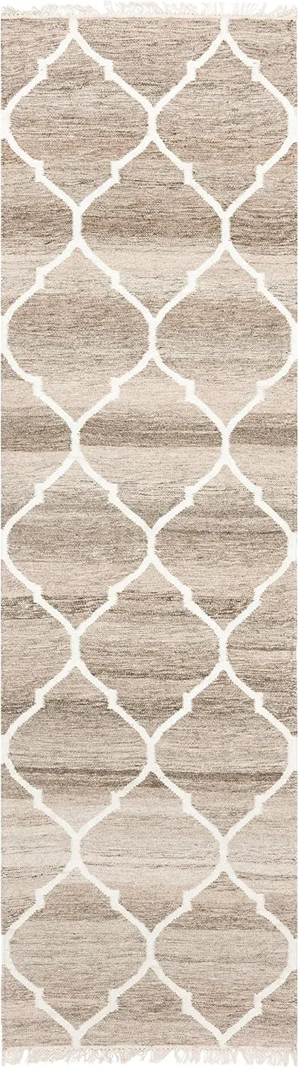 SAFAVIEH Natural Kilim Collection Runner Rug - 2'3" x 10', Light Grey & Ivory, Handmade Moroccan Boho Trellis Wool & Viscose, Ideal for High Traffic Areas in Living Room, Bedroom (NKM317A)