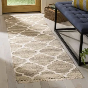 SAFAVIEH Natural Kilim Collection Runner Rug - 2'3" x 10', Light Grey & Ivory, Handmade Moroccan Boho Trellis Wool & Viscose, Ideal for High Traffic Areas in Living Room, Bedroom (NKM317A)
