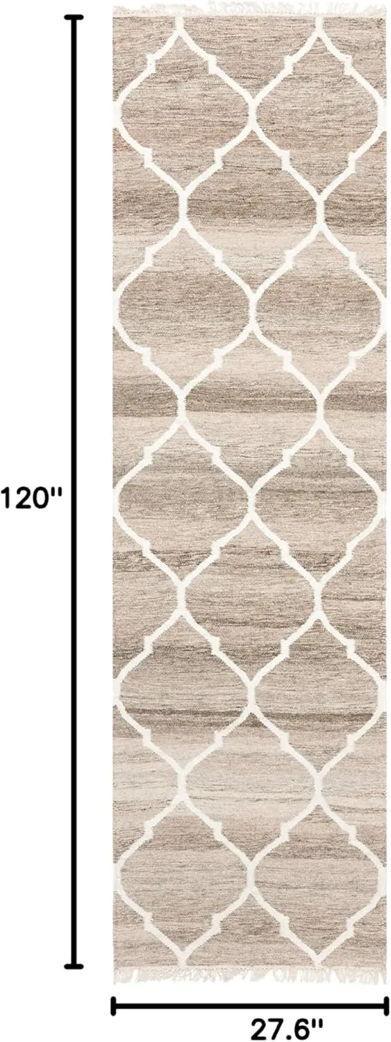 SAFAVIEH Natural Kilim Collection Runner Rug - 2'3" x 10', Light Grey & Ivory, Handmade Moroccan Boho Trellis Wool & Viscose, Ideal for High Traffic Areas in Living Room, Bedroom (NKM317A)