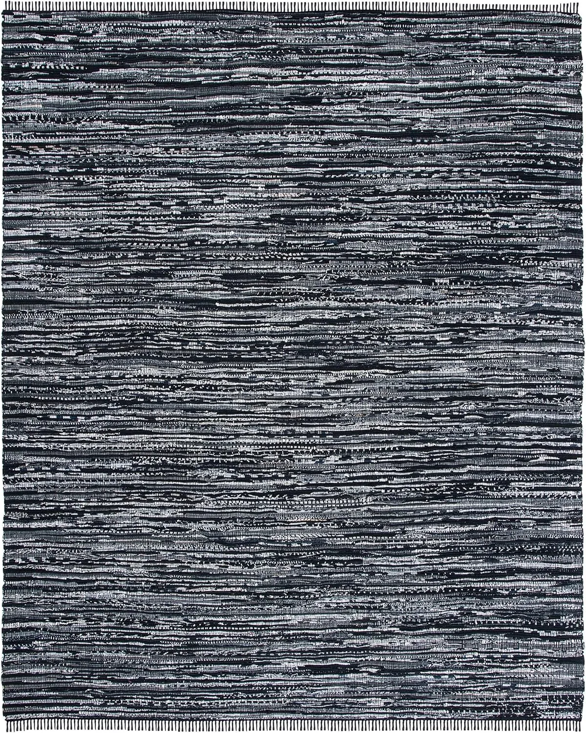 SAFAVIEH Rag Rug Collection Area Rug - 8' x 10', Black, Handmade Boho Stripe Cotton, Ideal for High Traffic Areas in Living Room, Bedroom (RAR121Z)