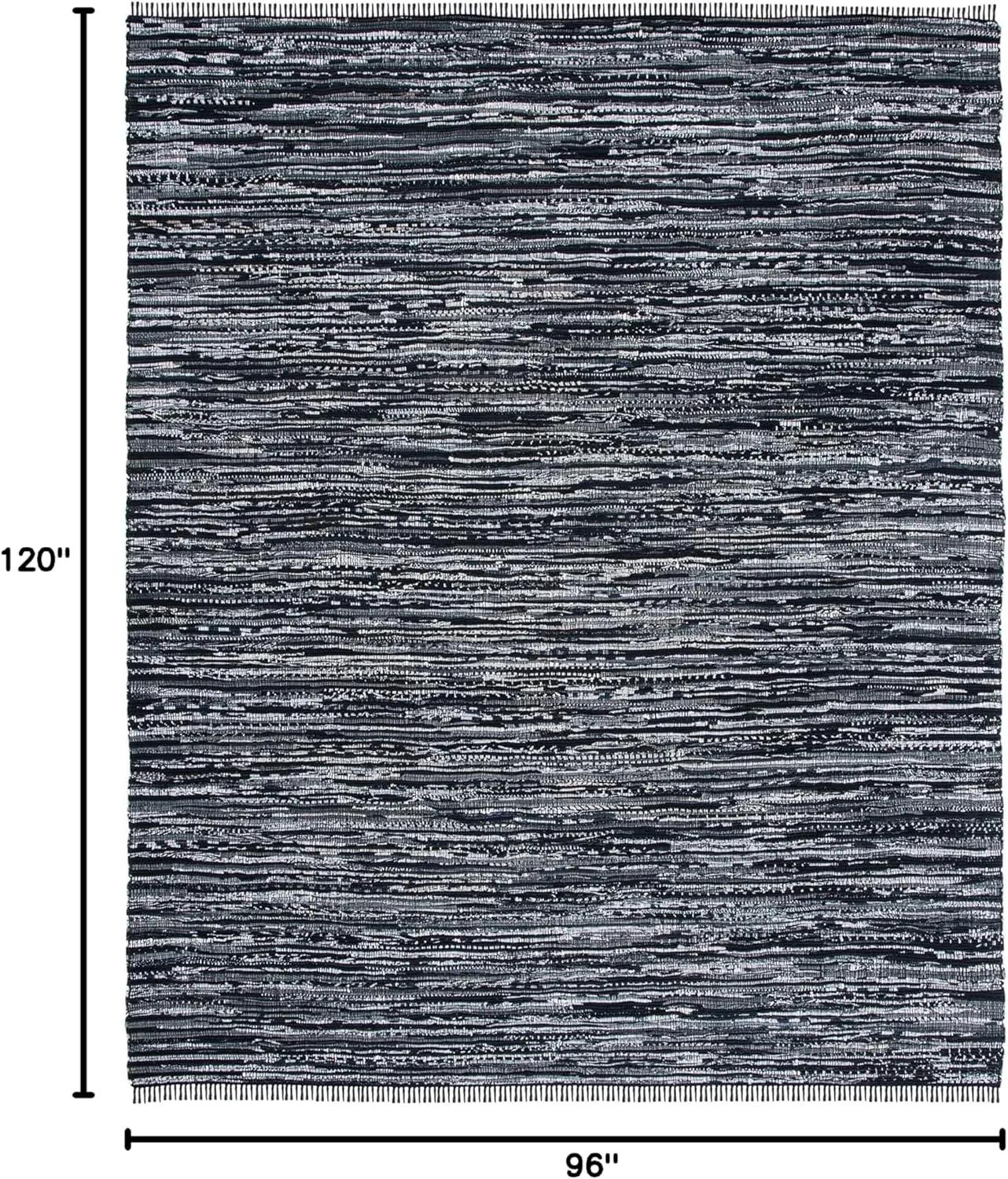 SAFAVIEH Rag Rug Collection Area Rug - 8' x 10', Black, Handmade Boho Stripe Cotton, Ideal for High Traffic Areas in Living Room, Bedroom (RAR121Z)