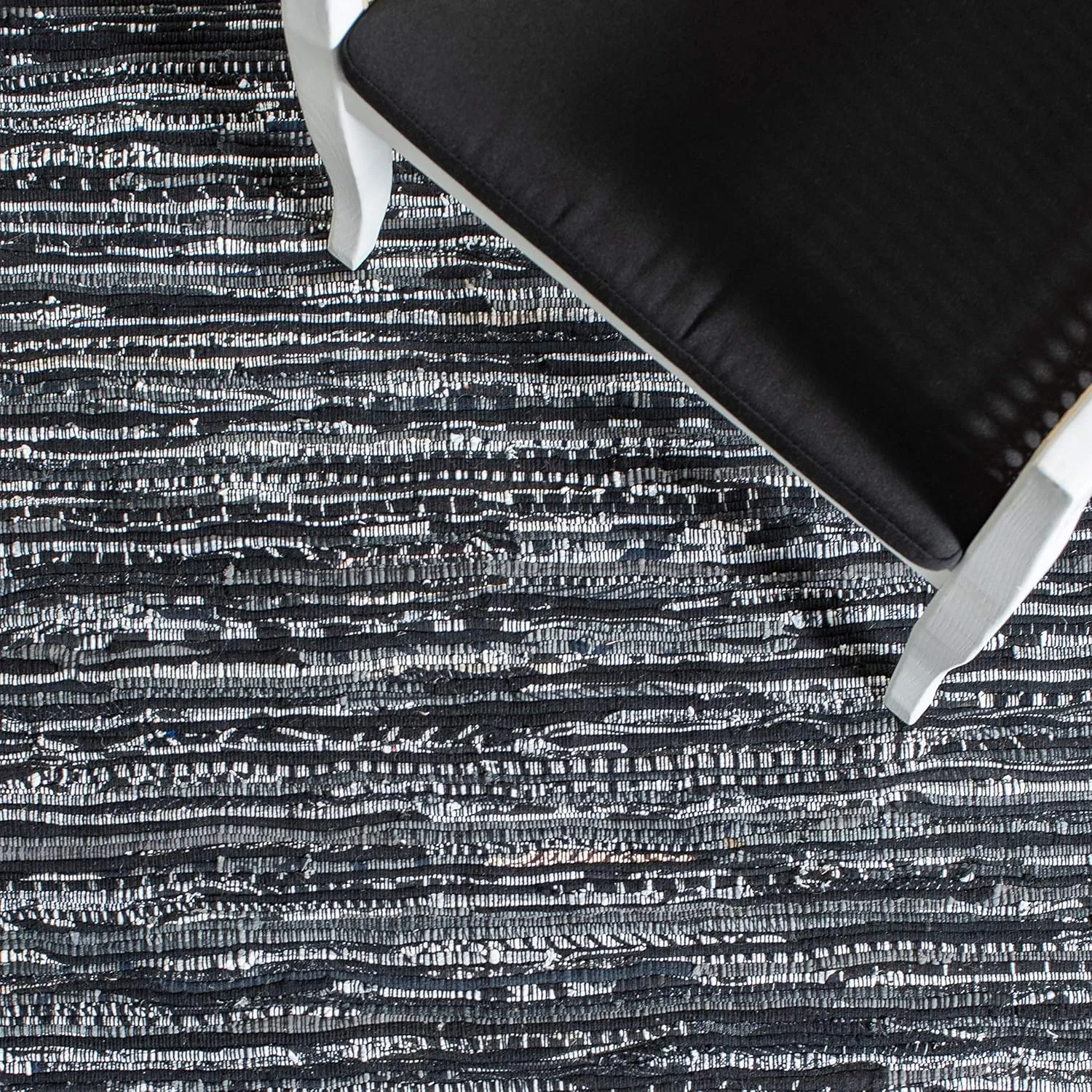 SAFAVIEH Rag Rug Collection Area Rug - 8' x 10', Black, Handmade Boho Stripe Cotton, Ideal for High Traffic Areas in Living Room, Bedroom (RAR121Z)