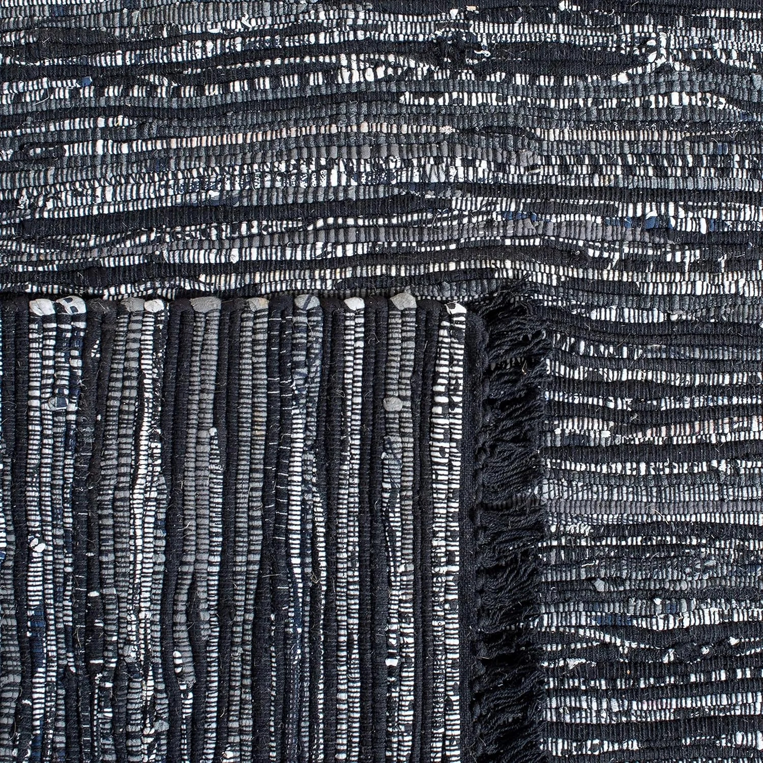 SAFAVIEH Rag Rug Collection Area Rug - 8' x 10', Black, Handmade Boho Stripe Cotton, Ideal for High Traffic Areas in Living Room, Bedroom (RAR121Z)
