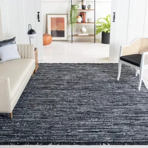SAFAVIEH Rag Rug Collection Area Rug - 8' x 10', Black, Handmade Boho Stripe Cotton, Ideal for High Traffic Areas in Living Room, Bedroom (RAR121Z)