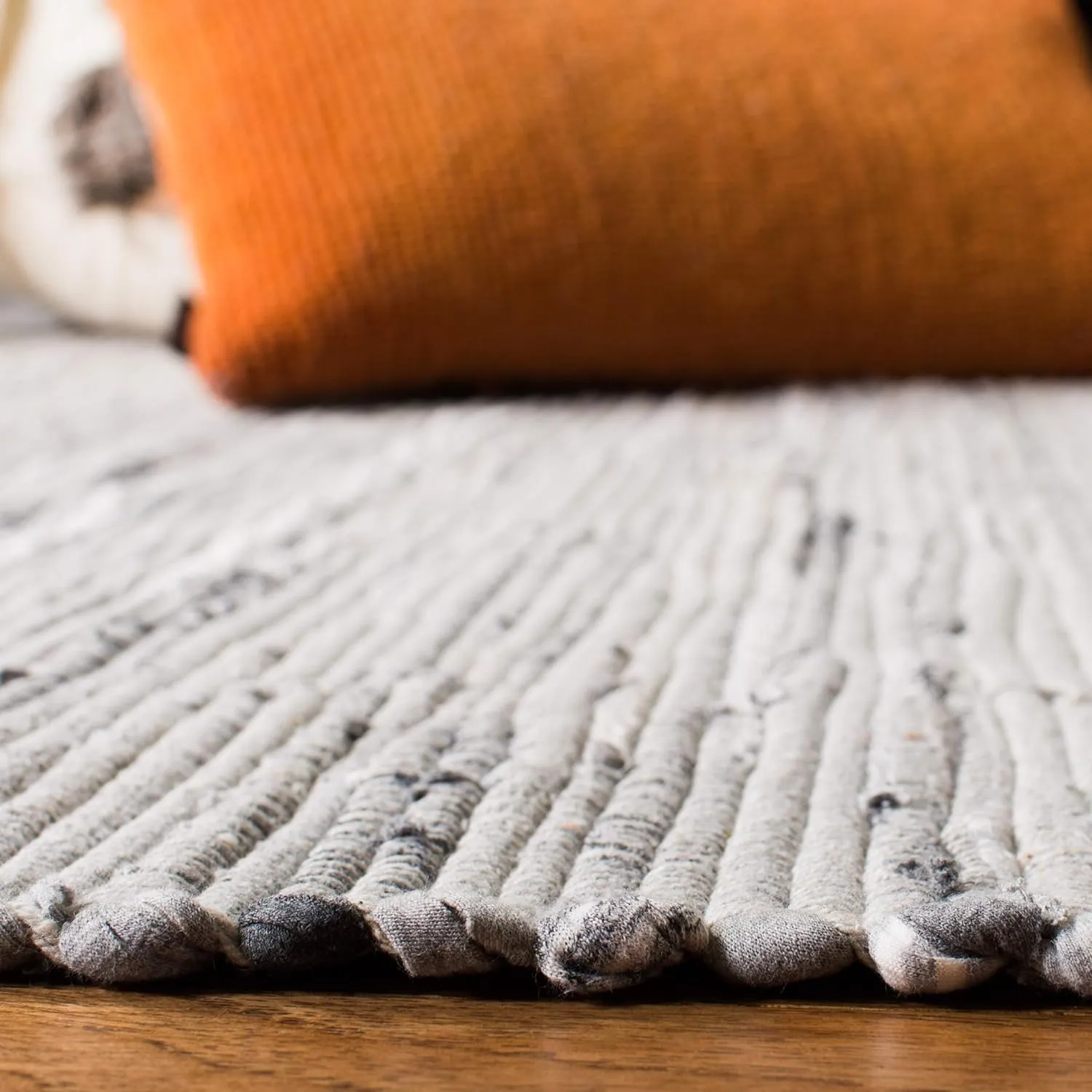 SAFAVIEH Rag Rug Collection Area Rug - 8' x 10', Grey, Handmade Boho Stripe Cotton, Ideal for High Traffic Areas in Living Room, Bedroom (RAR121A)