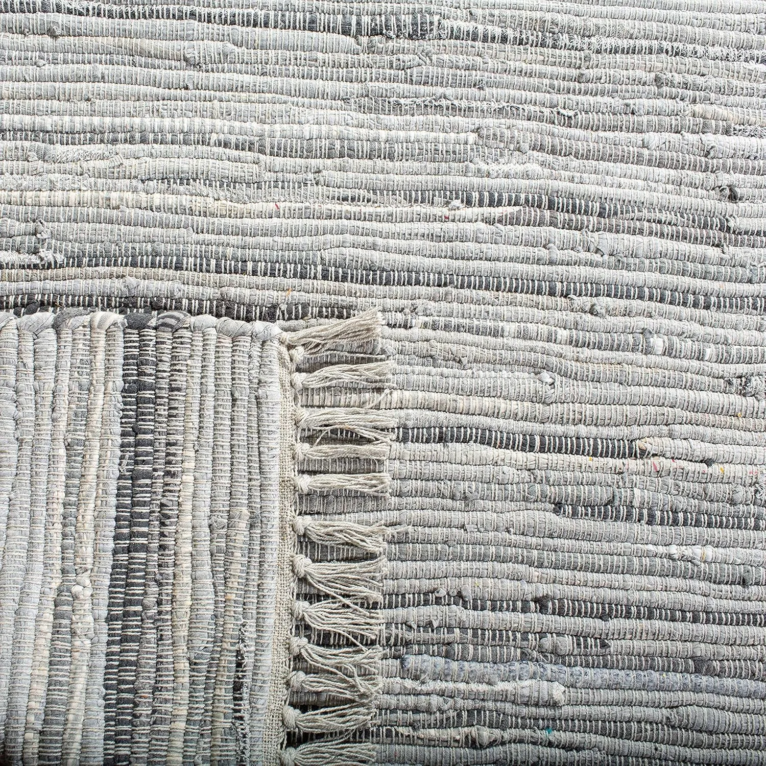 SAFAVIEH Rag Rug Collection Area Rug - 8' x 10', Grey, Handmade Boho Stripe Cotton, Ideal for High Traffic Areas in Living Room, Bedroom (RAR121A)