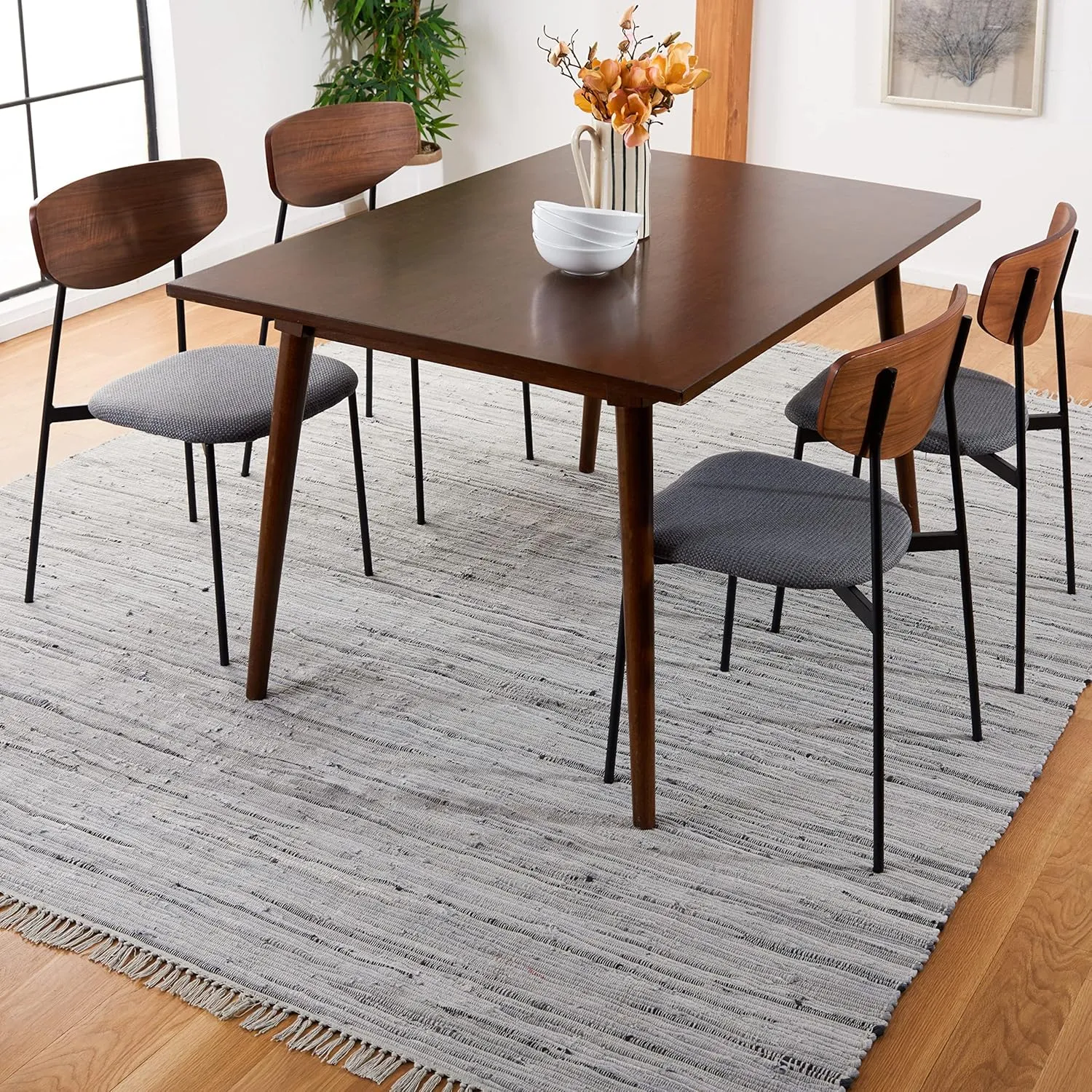 SAFAVIEH Rag Rug Collection Area Rug - 8' x 10', Grey, Handmade Boho Stripe Cotton, Ideal for High Traffic Areas in Living Room, Bedroom (RAR121A)