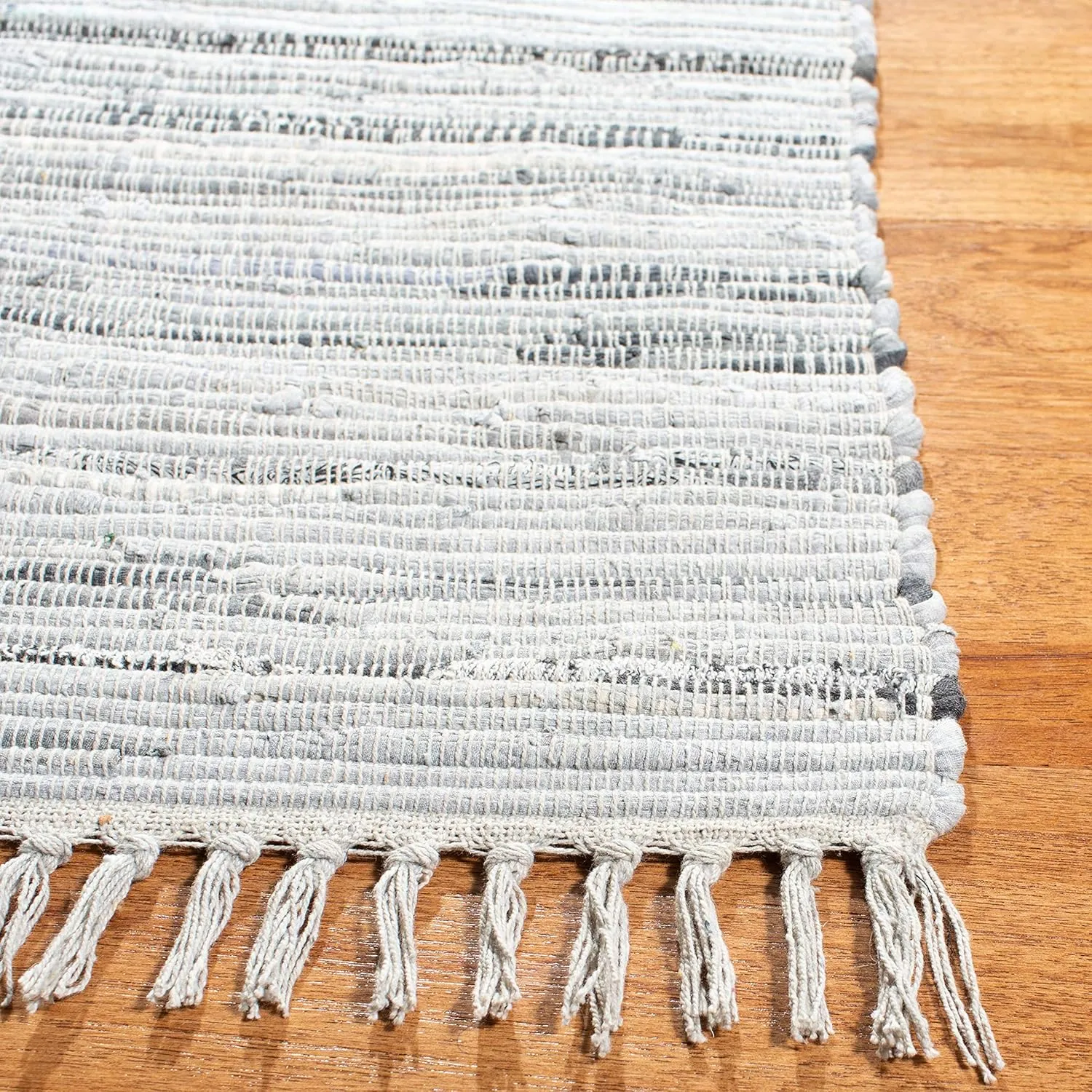 SAFAVIEH Rag Rug Collection Area Rug - 8' x 10', Grey, Handmade Boho Stripe Cotton, Ideal for High Traffic Areas in Living Room, Bedroom (RAR121A)
