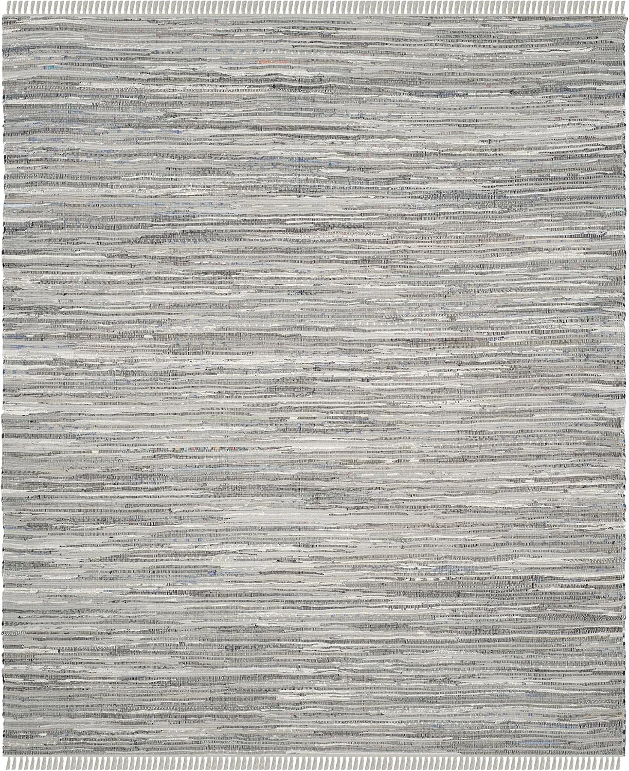 SAFAVIEH Rag Rug Collection Area Rug - 8' x 10', Grey, Handmade Boho Stripe Cotton, Ideal for High Traffic Areas in Living Room, Bedroom (RAR121A)