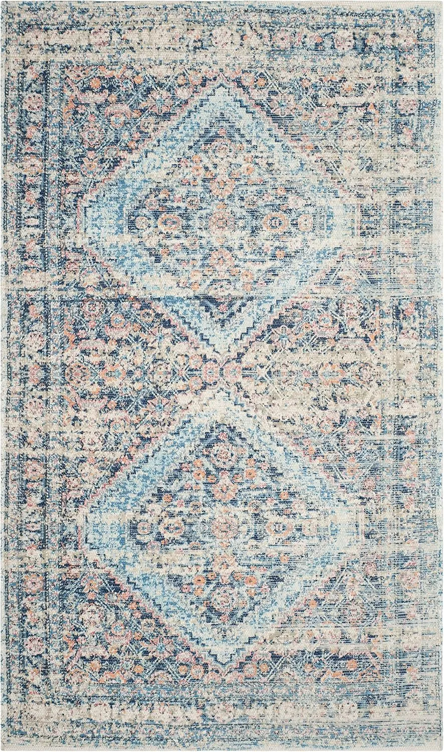 SAFAVIEH Saffron Collection Area Rug - 6' x 9', Blue & Turquoise, Handmade Boho Chic Distressed Cotton, Ideal for High Traffic Areas in Living Room, Bedroom (SFN577A)