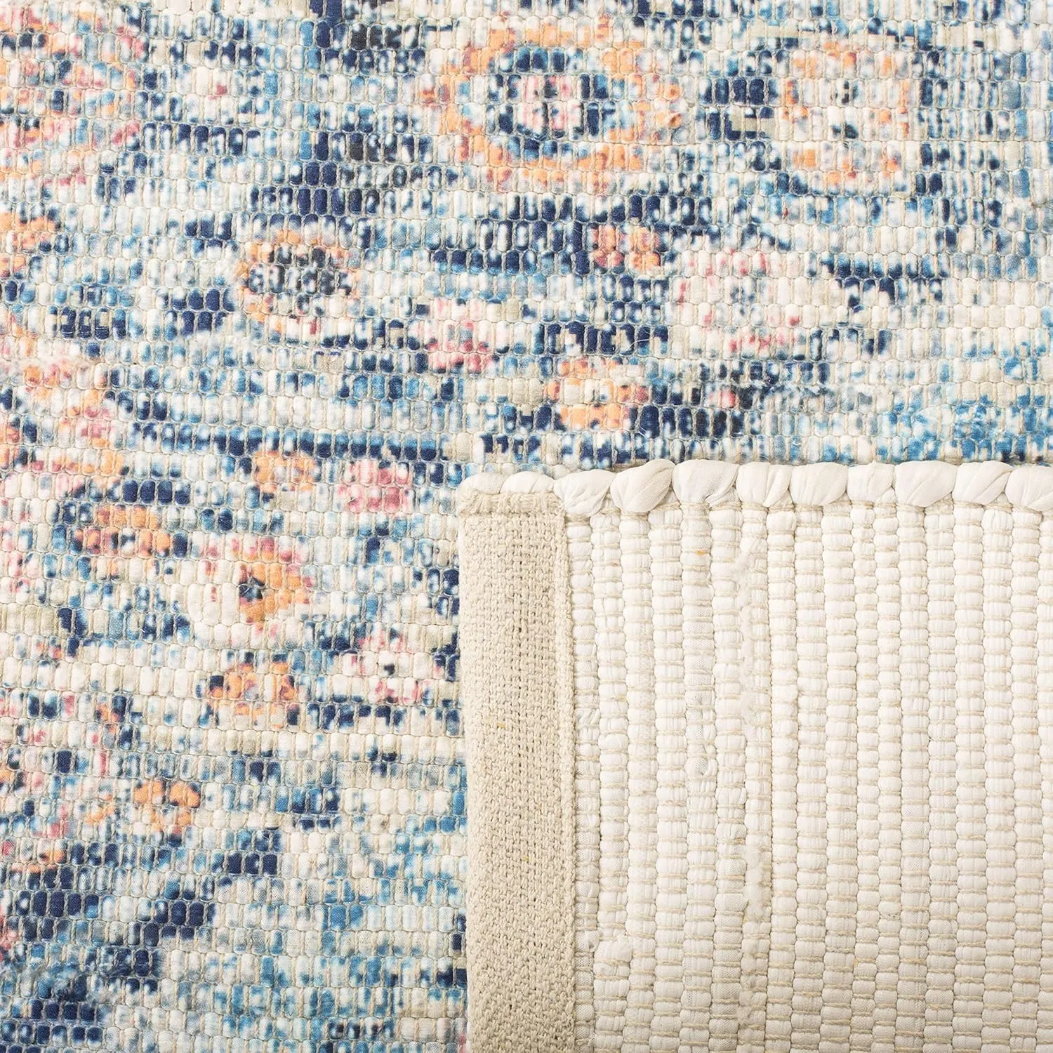 SAFAVIEH Saffron Collection Area Rug - 6' x 9', Blue & Turquoise, Handmade Boho Chic Distressed Cotton, Ideal for High Traffic Areas in Living Room, Bedroom (SFN577A)