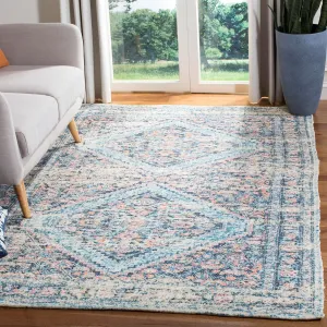 SAFAVIEH Saffron Collection Area Rug - 6' x 9', Blue & Turquoise, Handmade Boho Chic Distressed Cotton, Ideal for High Traffic Areas in Living Room, Bedroom (SFN577A)