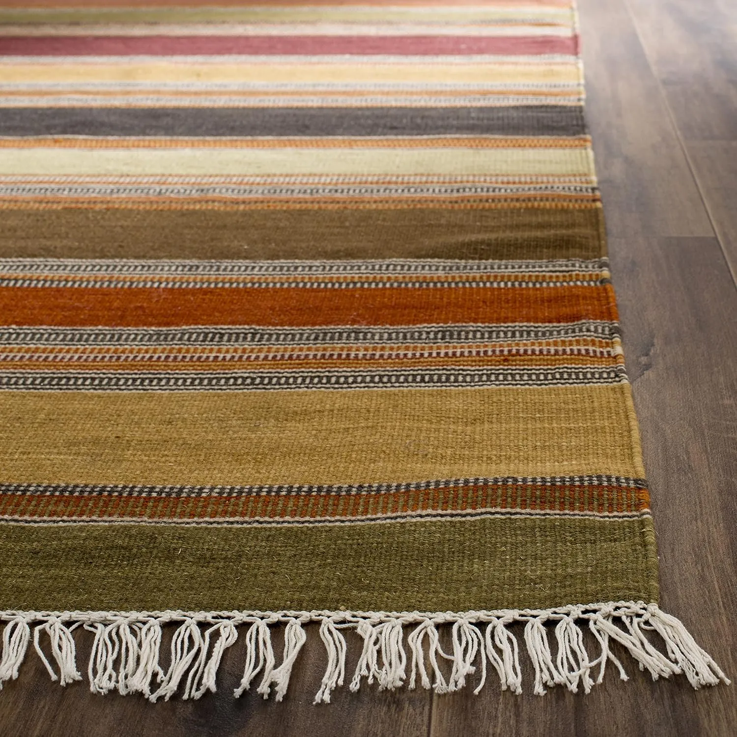 SAFAVIEH Striped Kilim Collection 2'3" x 10' Gold STK315A Handmade Flatweave Wool Runner Rug
