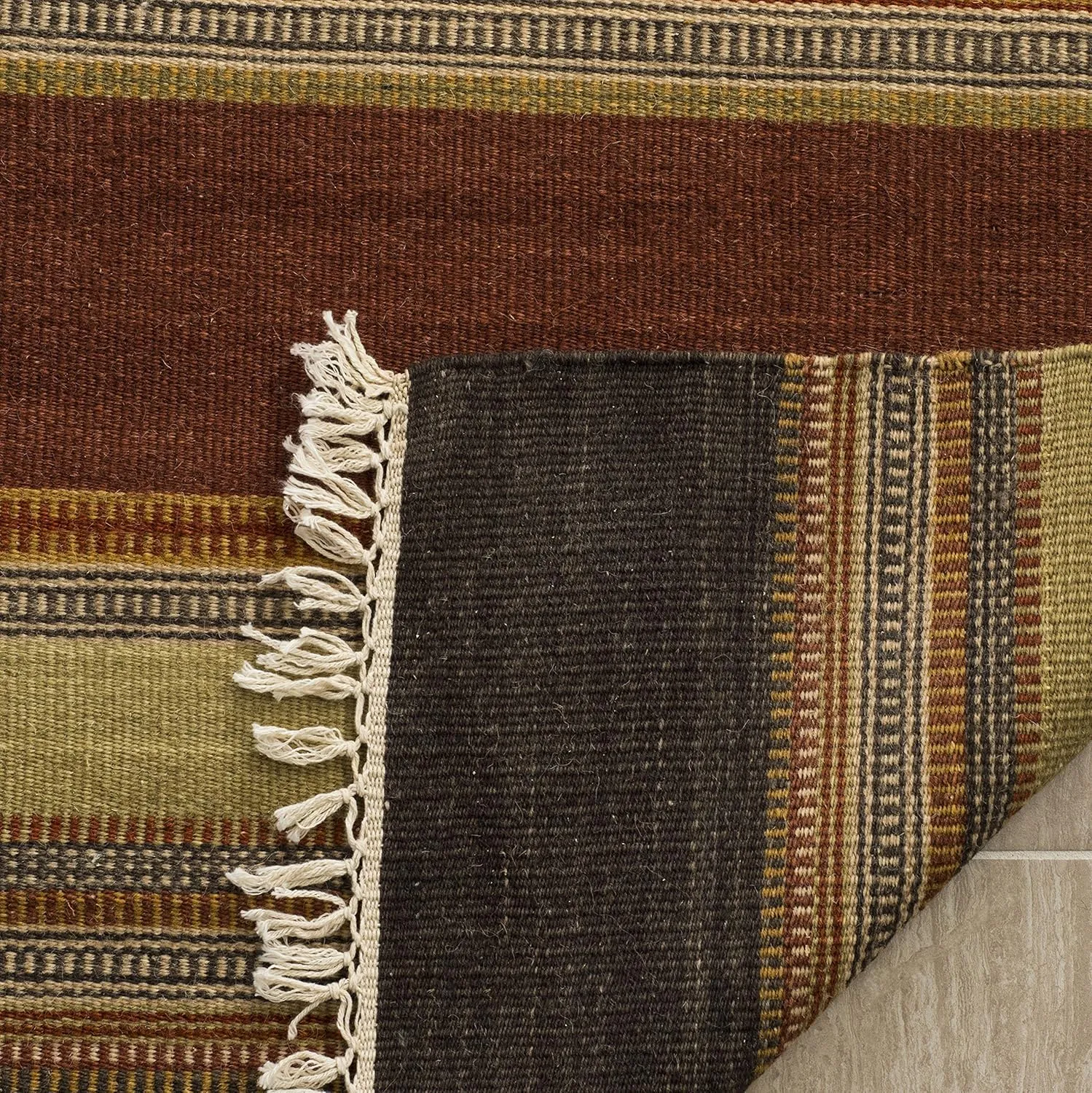 SAFAVIEH Striped Kilim Collection 2'3" x 10' Gold STK315A Handmade Flatweave Wool Runner Rug