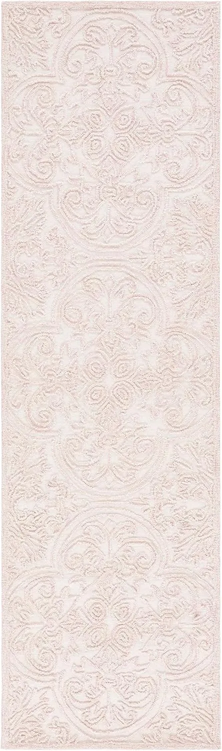 SAFAVIEH Trace Collection Runner Rug - 2'3" x 8', Ivory & Pink, Handmade Wool, Ideal for High Traffic Areas in Living Room, Bedroom (TRC101U)