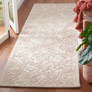 SAFAVIEH Trace Collection Runner Rug - 2'3" x 8', Ivory & Pink, Handmade Wool, Ideal for High Traffic Areas in Living Room, Bedroom (TRC101U)