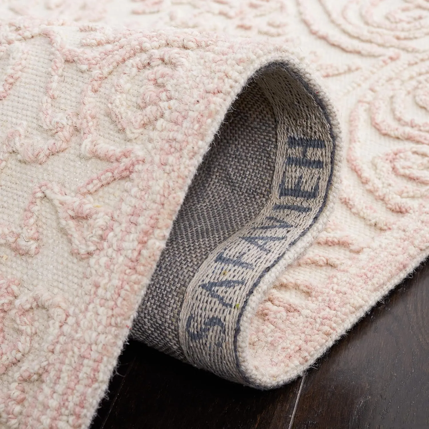 SAFAVIEH Trace Collection Runner Rug - 2'3" x 8', Ivory & Pink, Handmade Wool, Ideal for High Traffic Areas in Living Room, Bedroom (TRC101U)