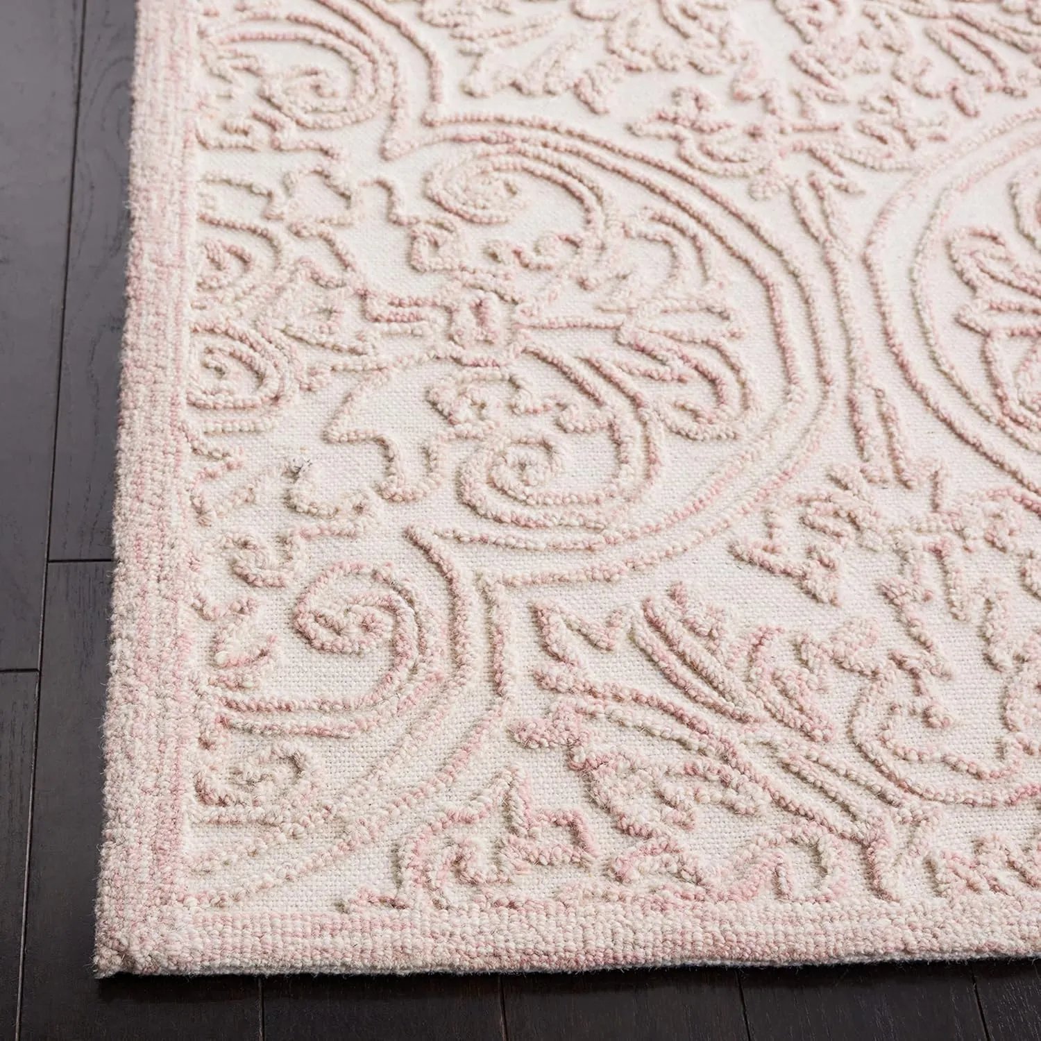 SAFAVIEH Trace Collection Runner Rug - 2'3" x 8', Ivory & Pink, Handmade Wool, Ideal for High Traffic Areas in Living Room, Bedroom (TRC101U)