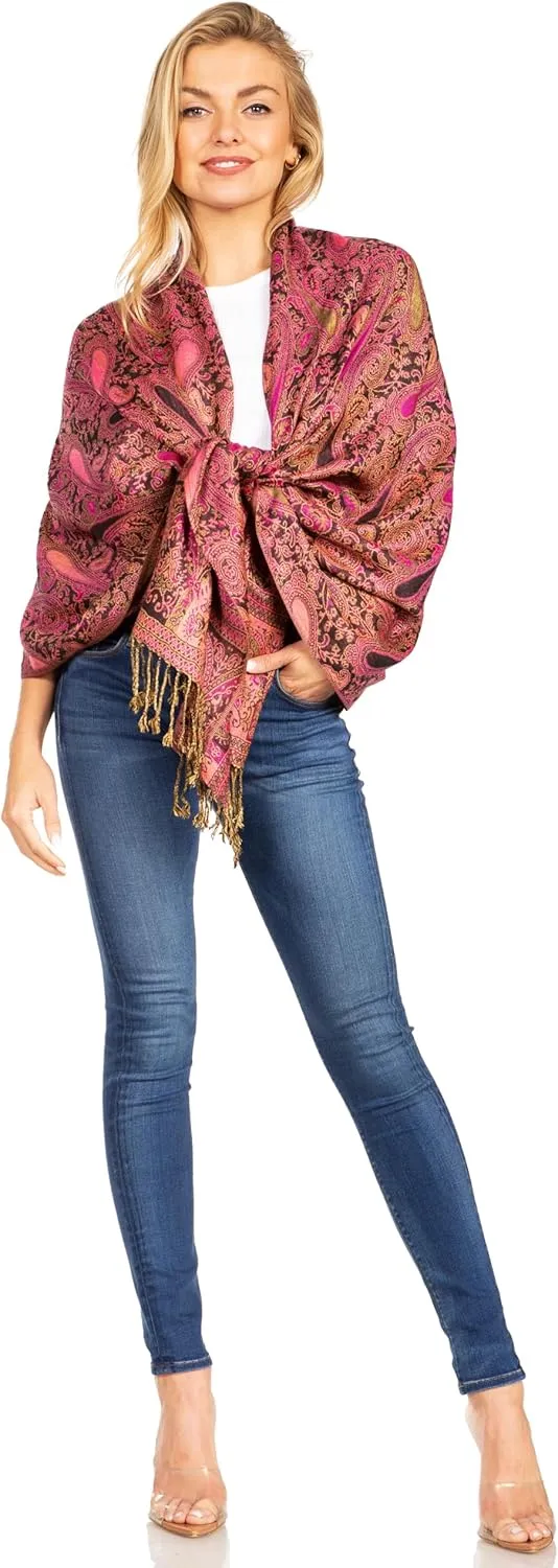 Sakkas Kalin Long Wide Paisley Design Woven Pashmina Shawl Scarf Wrap Stole