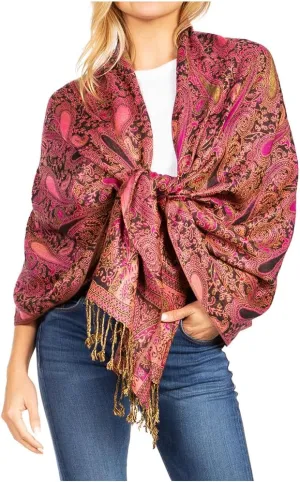 Sakkas Kalin Long Wide Paisley Design Woven Pashmina Shawl Scarf Wrap Stole