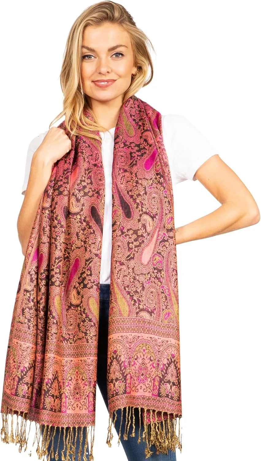 Sakkas Kalin Long Wide Paisley Design Woven Pashmina Shawl Scarf Wrap Stole