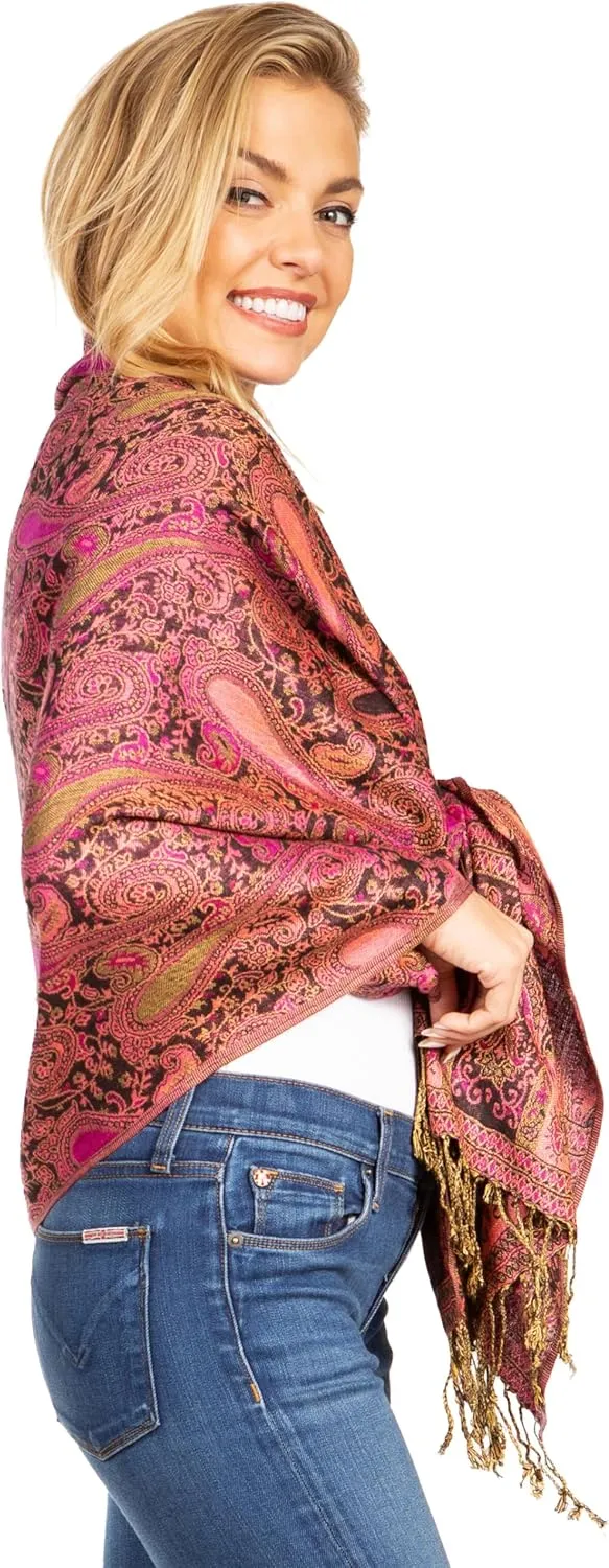 Sakkas Kalin Long Wide Paisley Design Woven Pashmina Shawl Scarf Wrap Stole