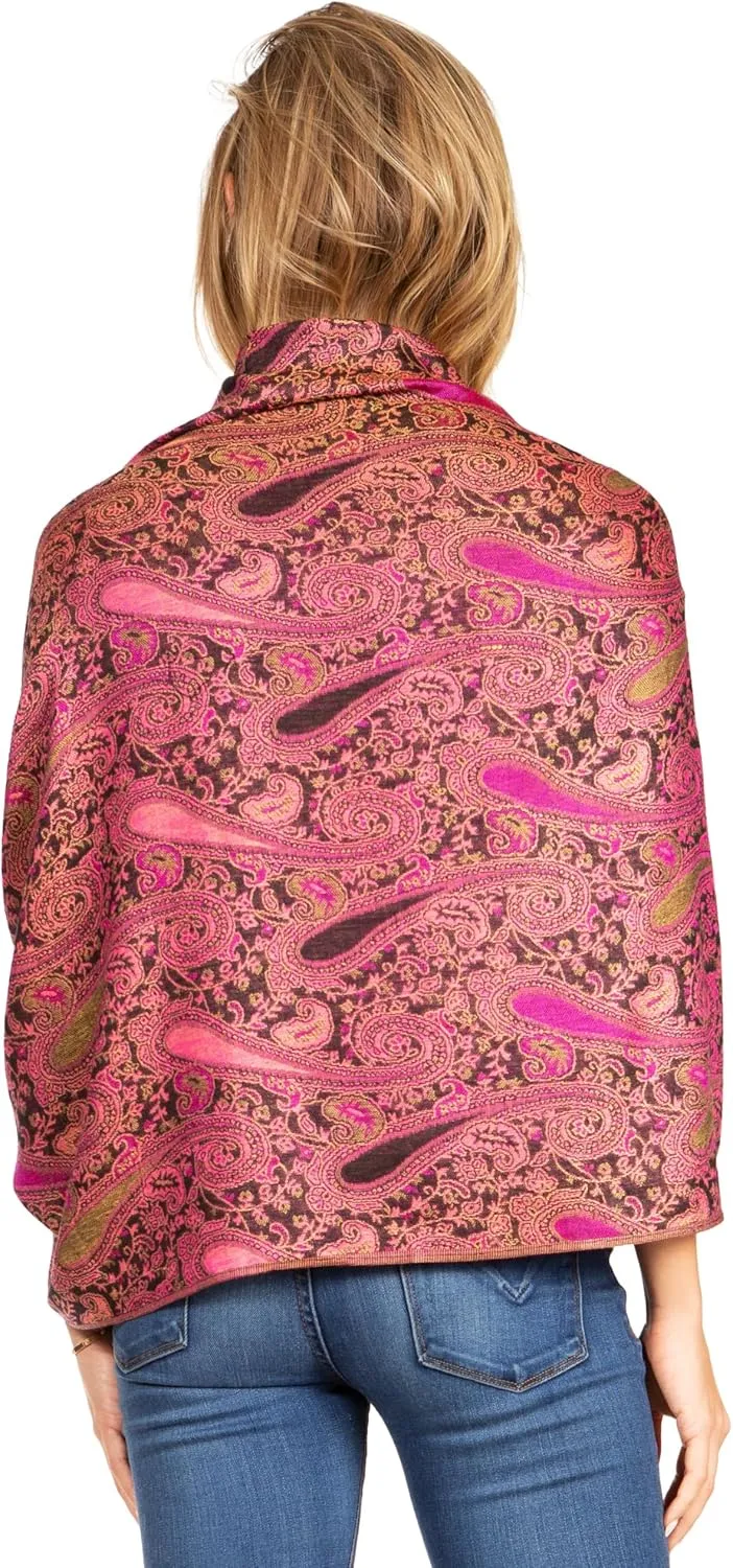 Sakkas Kalin Long Wide Paisley Design Woven Pashmina Shawl Scarf Wrap Stole