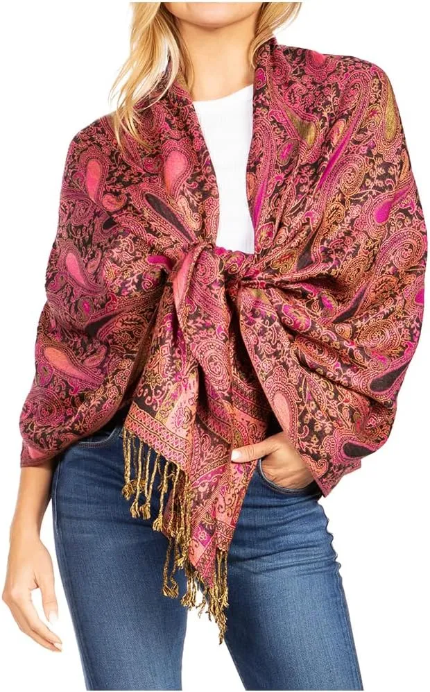 Sakkas Kalin Long Wide Paisley Design Woven Pashmina Shawl Scarf Wrap Stole